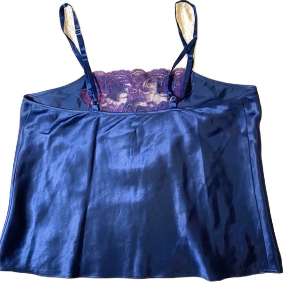 Natori Silky Lace Trim Babydoll Cami Top SzM Blue Violet Y2K Fairy New Romantic - Picture 2 of 9